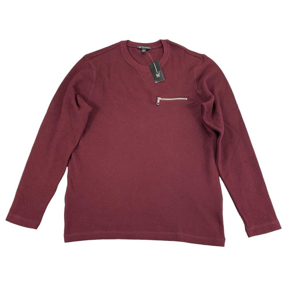INC Mens Ribbed Crewneck Sweater Maroon L